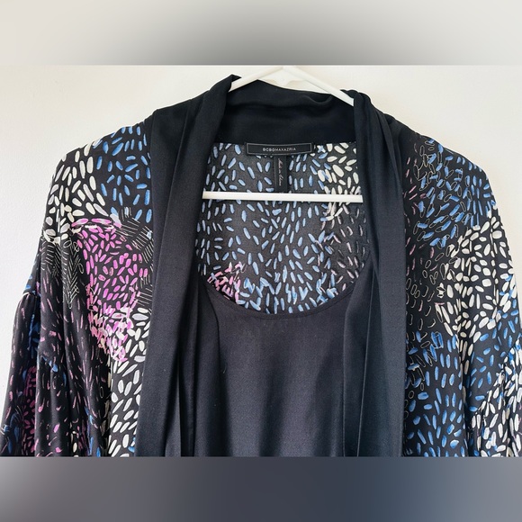 BCBG Max Azria Semi Sheer Black Multicolored 3/4 Sleeve Tunic Dress XS - Picture 2 of 5